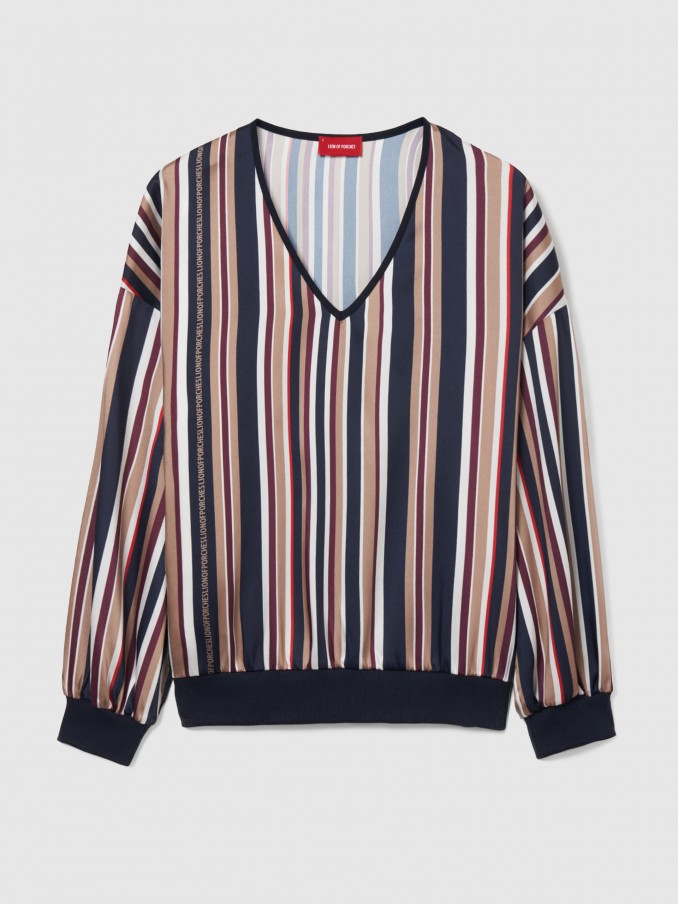 Blouse Woman Blue Stripe Lion Of Porches