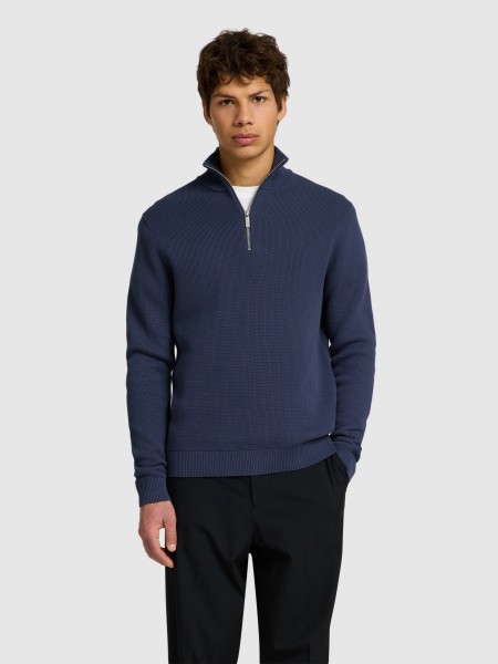 Polos Homem Slhdane Ls Knit Structure Half Zip Noos Selected