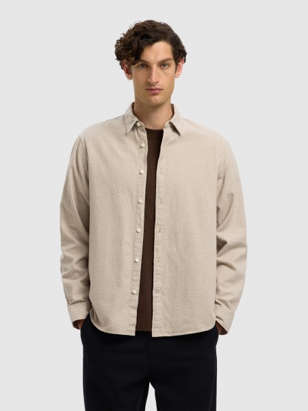 Camisa Hombre Beige Selected
