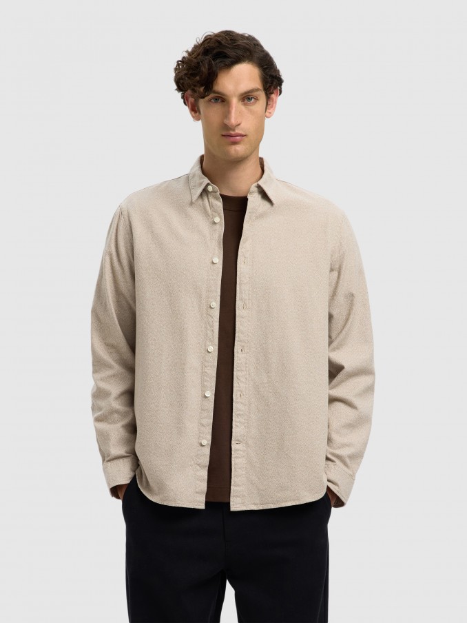 Camisa Hombre Beige Selected