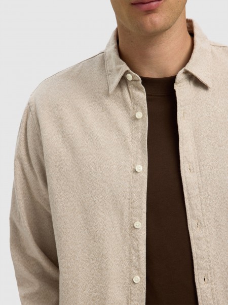 Camisa Hombre Beige Selected