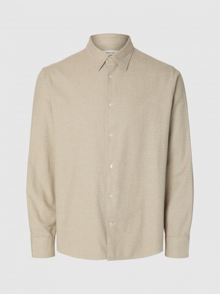 Camisa Hombre Beige Selected
