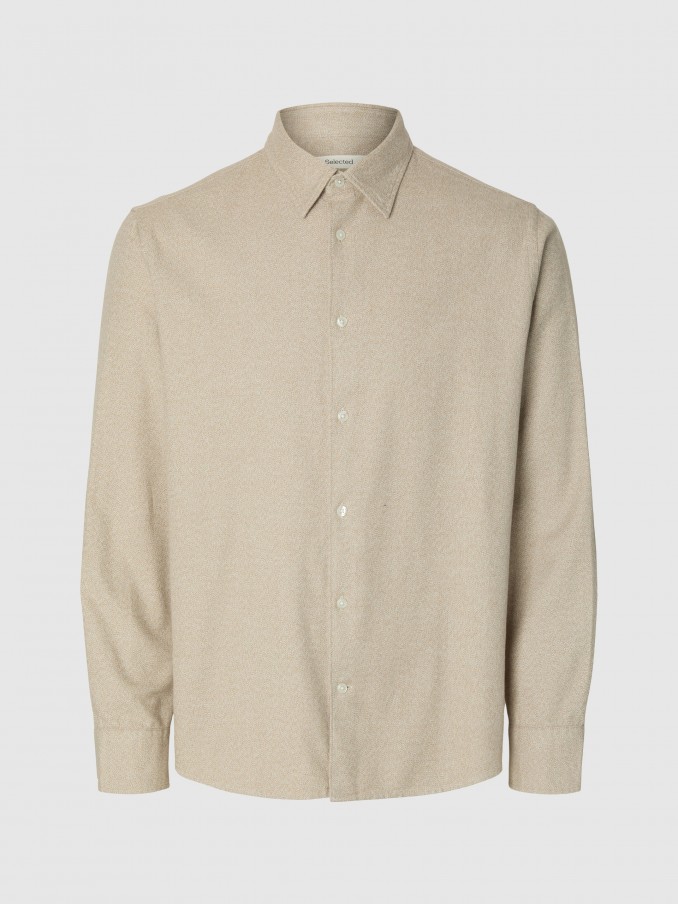 Camisa Hombre Beige Selected