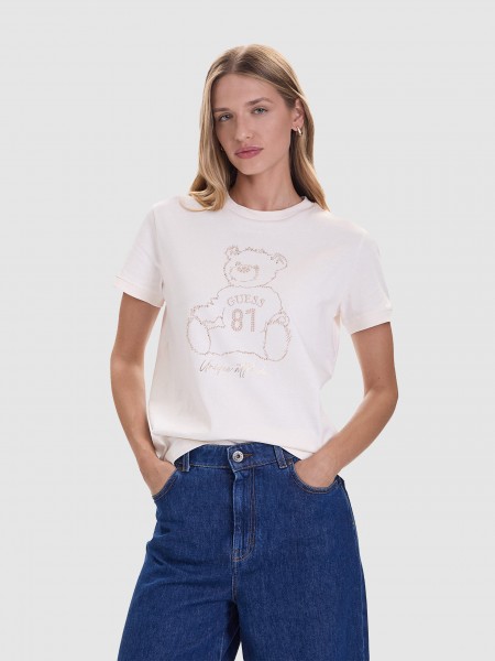 T-Shirt Woman Cream Guess Underwear
