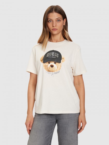 T-Shirt Woman Cream Guess Underwear