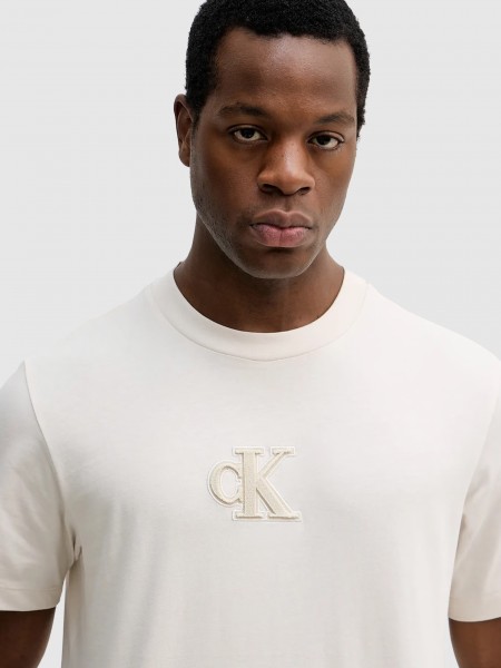 Camiseta Hombre Crema Calvin Klein