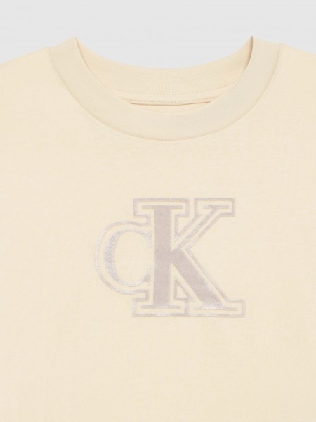 T-Shirt Calvin Klein Menina Velvet Monogram Boxy S/s T-Shirt