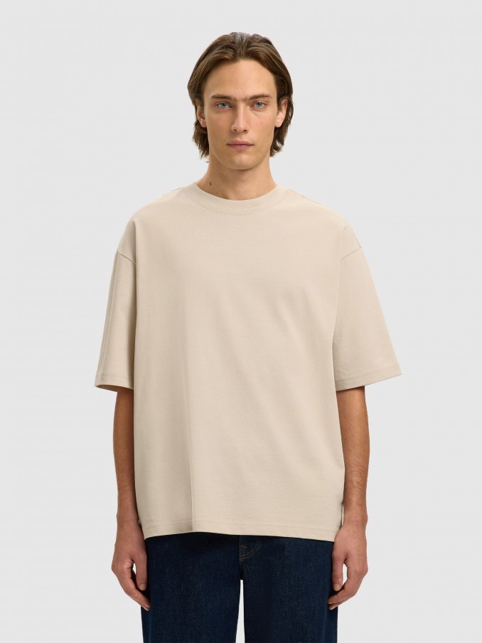 Camiseta Hombre Beige Selected