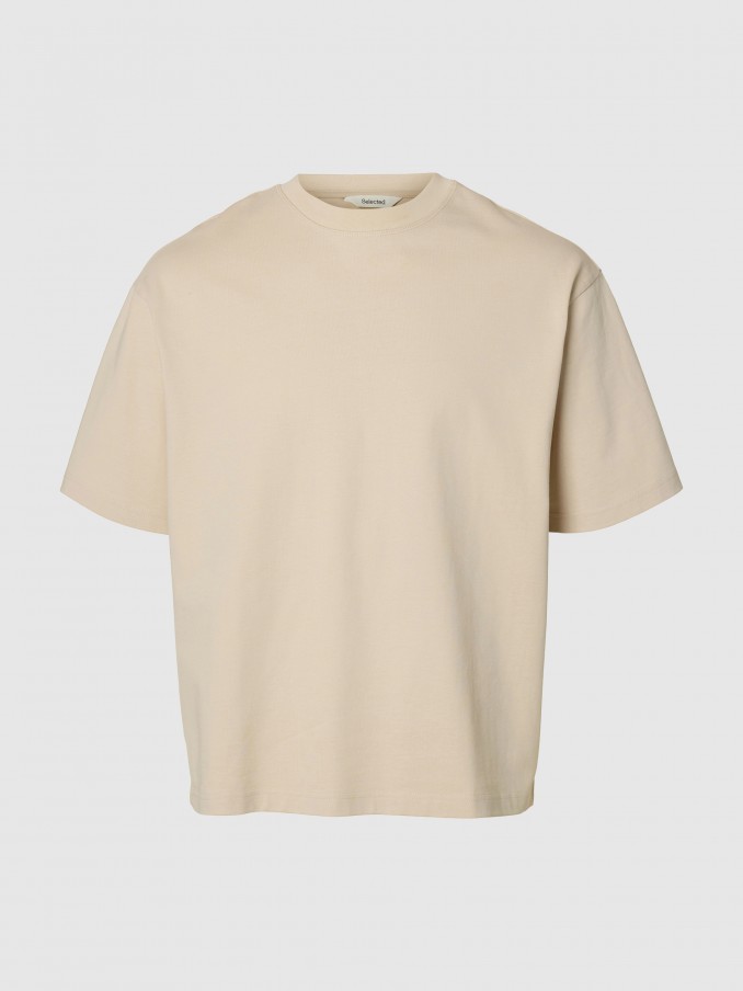 Camiseta Hombre Beige Selected