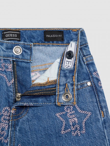 Jeans Guess Menina Palazzo Rgd Dnm Pants W/embroi