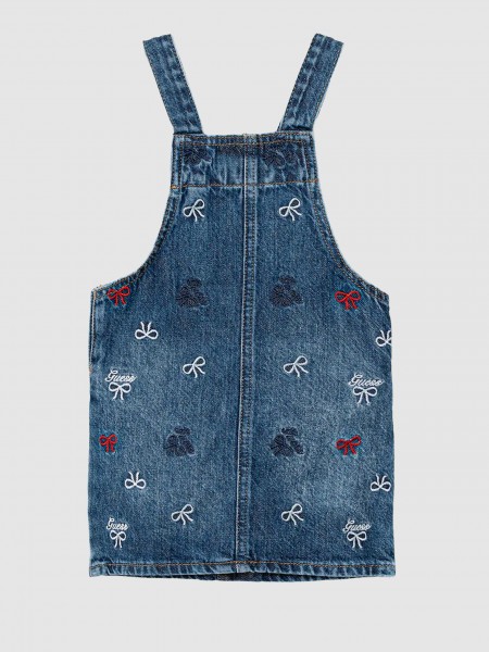 Jardineira Guess Menina Romper Rigid Denim W/embro