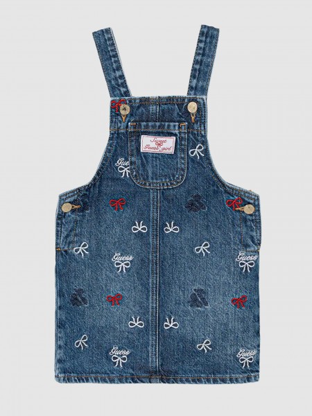 Jardineira Guess Menina Romper Rigid Denim W/embro