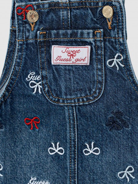 Jardineira Guess Menina Romper Rigid Denim W/embro Jardineira Guess Menina Romper Rigid Denim W/embro
