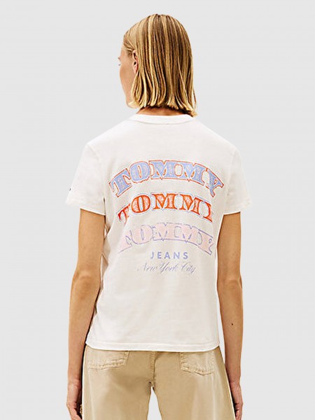 T-Shirt Tommy Jeans Mulher Tjw Reg Dollar Stack Tee Ext