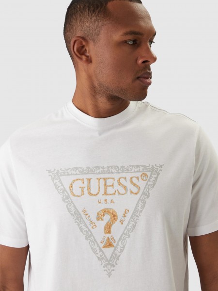 T-Shirt Guess Homem Ss Cn Golden Triangle Tee
