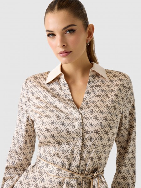 Vestido Guess Mulher Ls Blerta Chemisier Dress