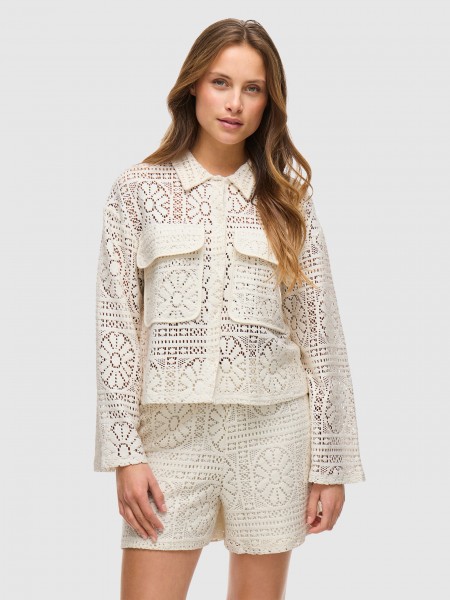 Blusa Mulher Vimerinda Crochet L/s Cardigan/bfs Vila