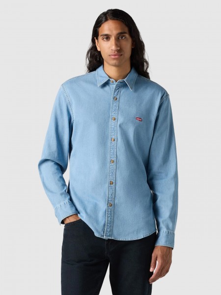 Camisa Levis Homem Ls Battery Hm Shirt Slim Light Indigo - Flat Finish