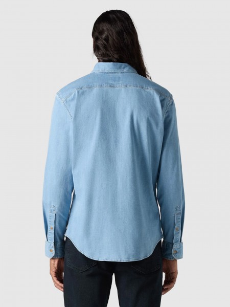 Camisa Levis Homem Ls Battery Hm Shirt Slim Light Indigo - Flat Finish