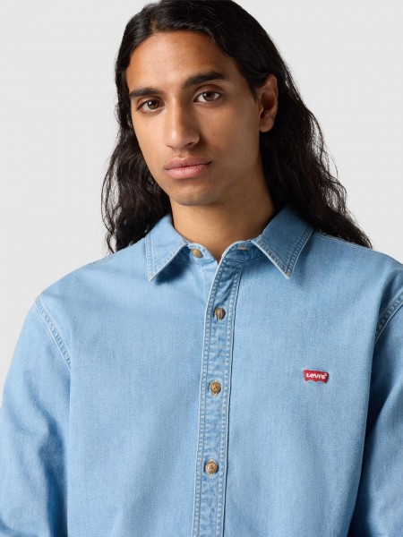 Camisa Levis Homem Ls Battery Hm Shirt Slim Light Indigo - Flat Finish