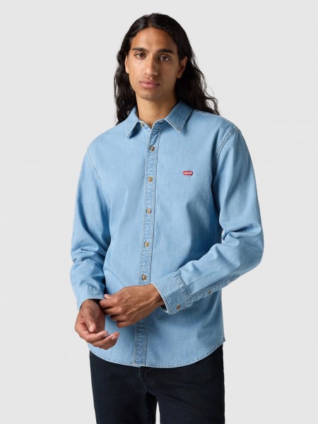 Camisa Levis Homem Ls Battery Hm Shirt Slim Light Indigo - Flat Finish