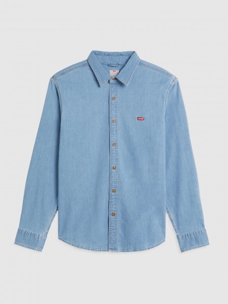 Camisa Levis Homem Ls Battery Hm Shirt Slim Light Indigo - Flat Finish