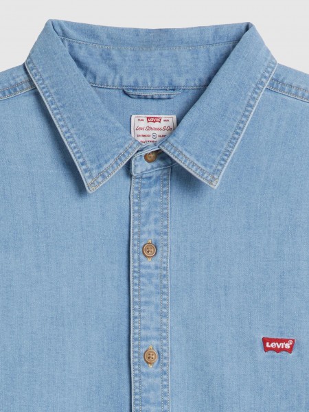 Camisa Levis Homem Ls Battery Hm Shirt Slim Light Indigo - Flat Finish