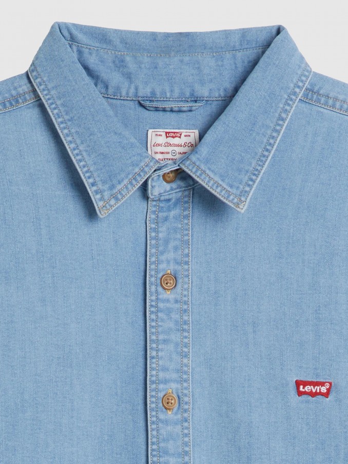 Camisa Levis Homem Ls Battery Hm Shirt Slim Light Indigo - Flat Finish