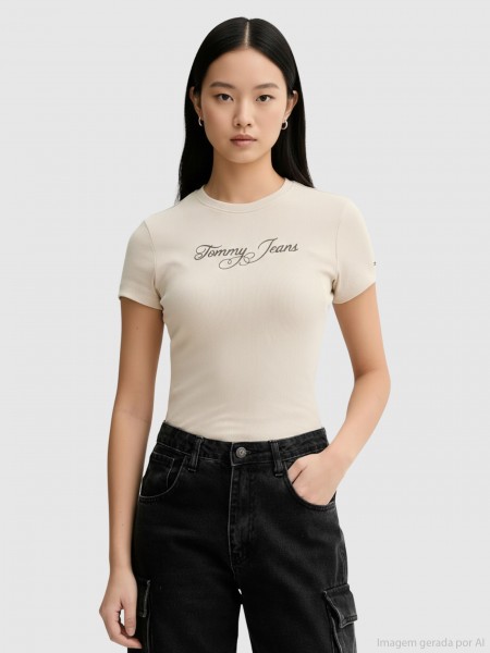 T-Shirt Tommy Jeans Mulher Tjw Slim Ess Logo 1 Rib Tee Ext