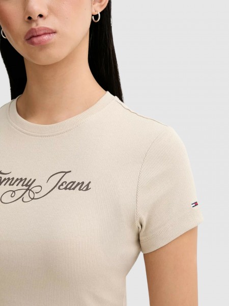 T-Shirt Tommy Jeans Mulher Tjw Slim Ess Logo 1 Rib Tee Ext