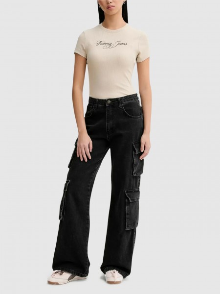 T-Shirt Tommy Jeans Mulher Tjw Slim Ess Logo 1 Rib Tee Ext