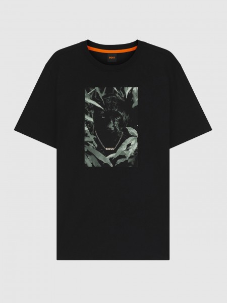T-Shirt Man Black Boss Orange