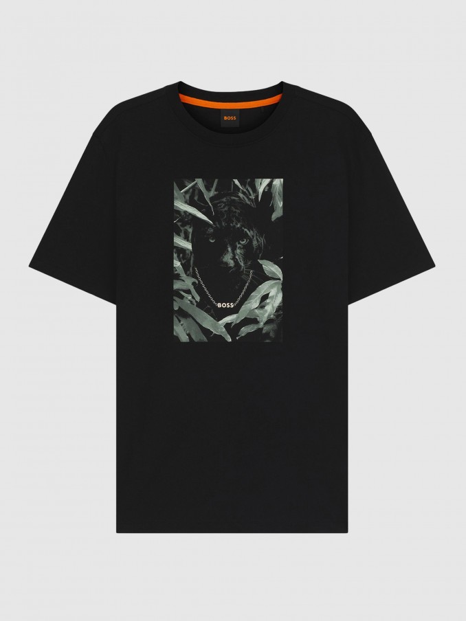 T-Shirt Man Black Boss Orange