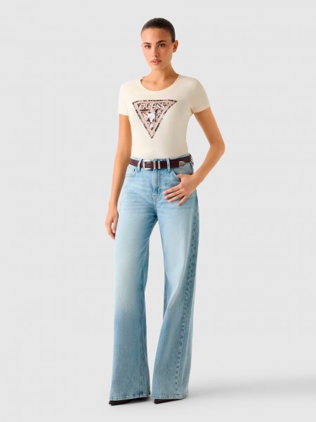 T-Shirt Guess Mulher Ss Cn Leo Triangle Tee