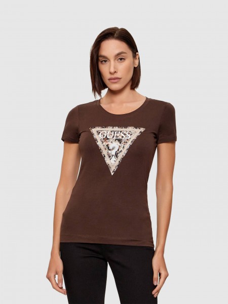 T-Shirt Guess Mulher Ss Cn Leo Triangle Tee