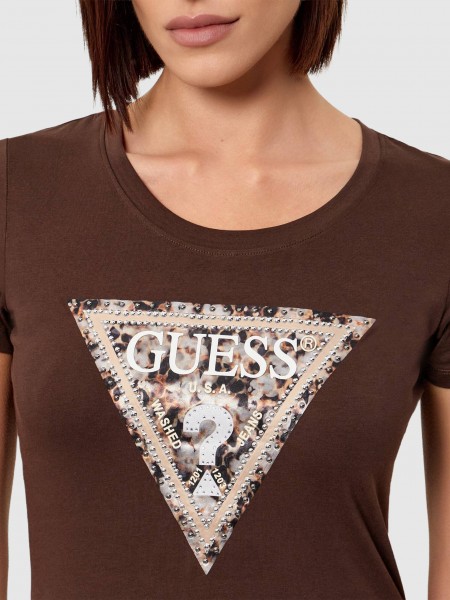 T-Shirt Guess Mulher Ss Cn Leo Triangle Tee