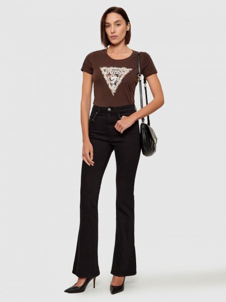 T-Shirt Guess Mulher Ss Cn Leo Triangle Tee