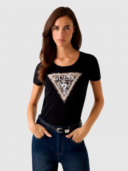 T-Shirt Guess Mulher Ss Cn Leo Triangle Tee