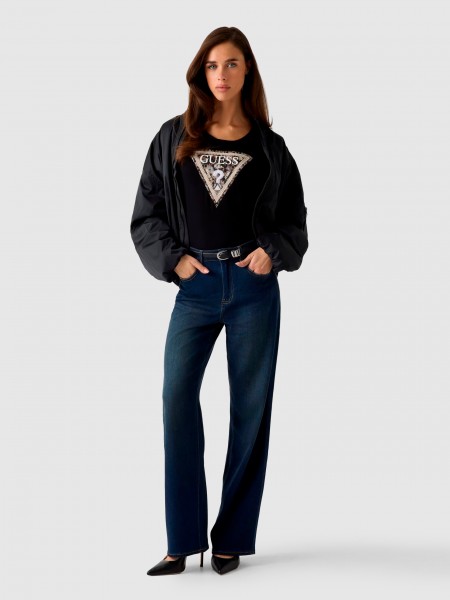 T-Shirt Guess Mulher Ss Cn Leo Triangle Tee