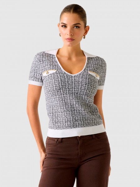 Polo Guess Mulher Ss Vn Collar Annabelle Swtr