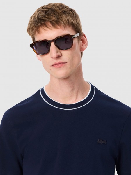 T-Shirt Homem Regular Fit Stretch Pique Stripe Collar T-Shirt Lacoste