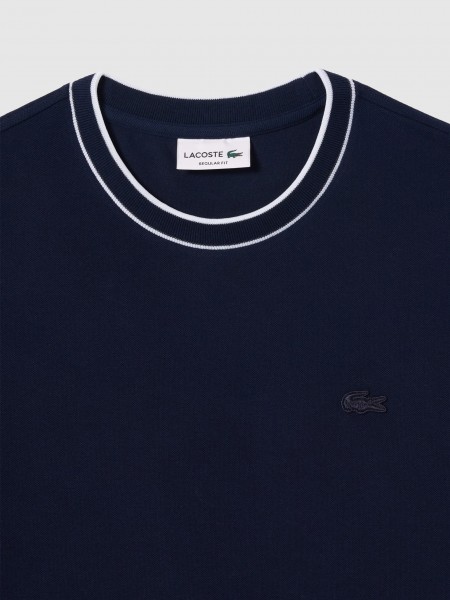 T-Shirt Homem Regular Fit Stretch Pique Stripe Collar T-Shirt Lacoste