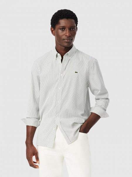 Camisa Homem Regular Fit Striped Cotton Pinpoint Shirt Lacoste