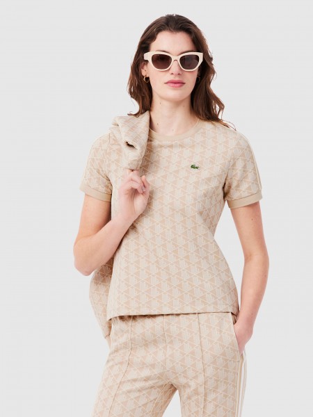 T-Shirt Mulher Slim Fit Monogram Print Jacquard T-Shirt Lacoste