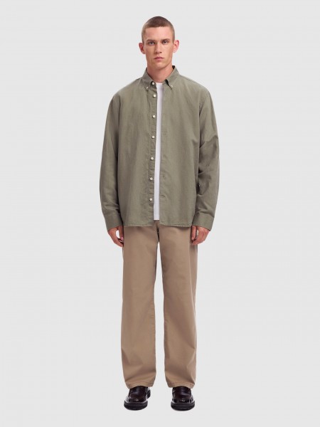 Camisa Selected Homem Slhregclay Linenblend Ls Shirt Cla Noos