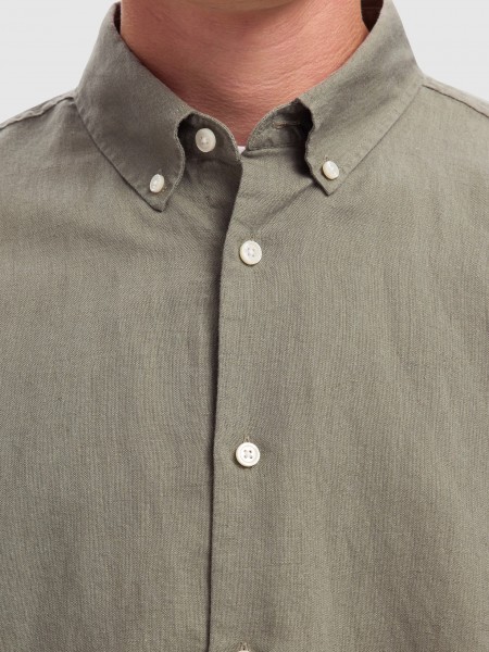Camisa Selected Homem Slhregclay Linenblend Ls Shirt Cla Noos