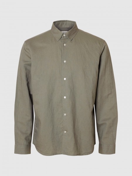Camisa Selected Homem Slhregclay Linenblend Ls Shirt Cla Noos