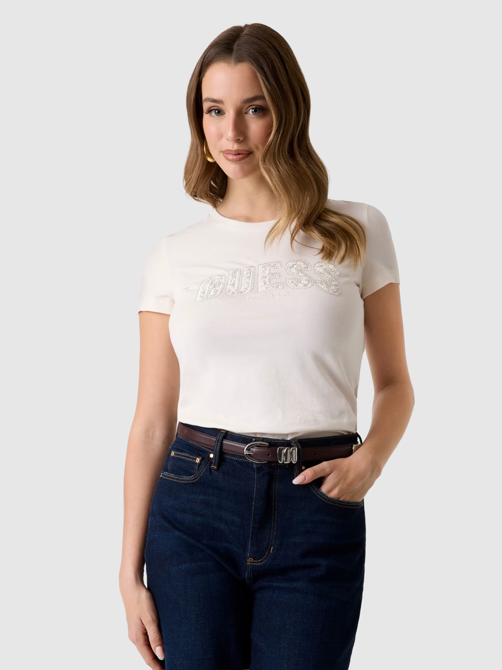Camiseta Mujer Crema Guess
