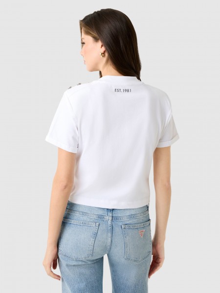 T-Shirt Guess Mulher Ss Cn Marina Crop Tee