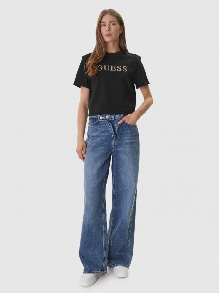 T-Shirt Guess Mulher Ss Cn Marina Crop Tee